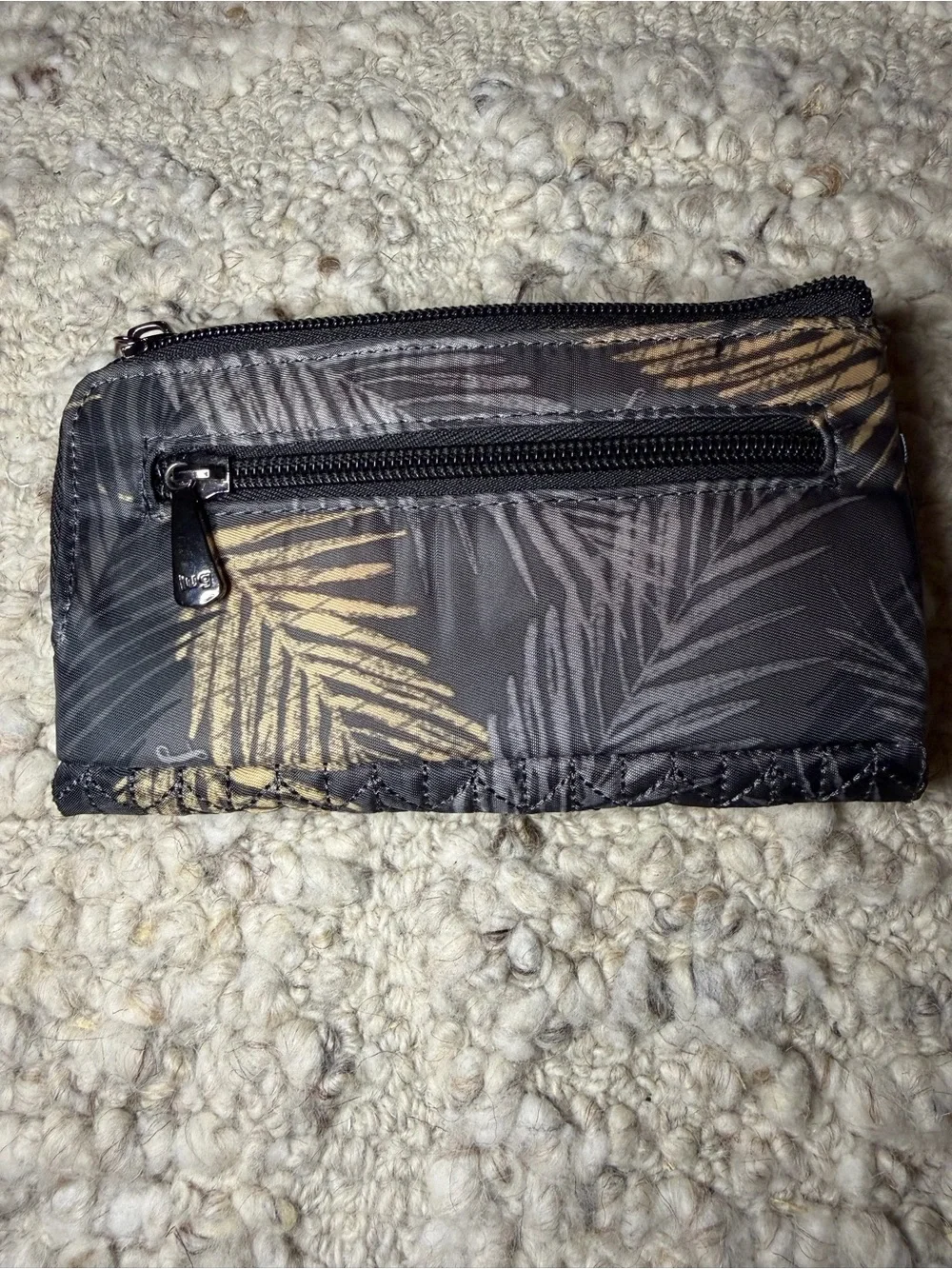 Lug Tram Black Quilted Wallet with Leaf Pattern